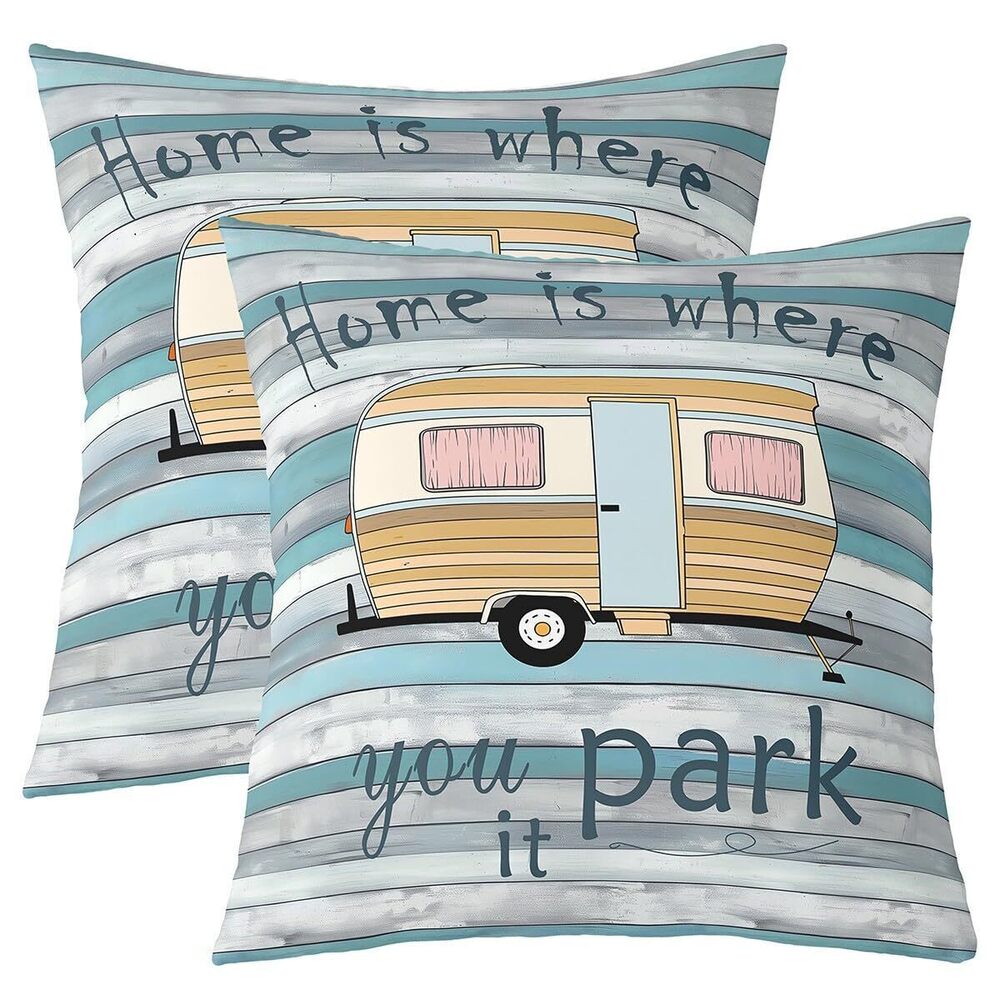 1562 Happy Camping Throw Pillow Covers 18x18 inch Set of 2, Cute Yellow